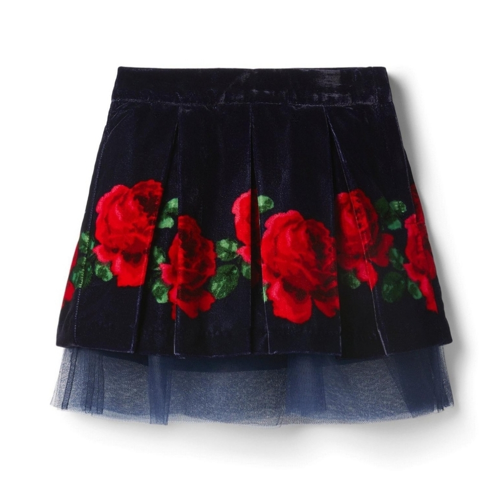 NWOT Janie and Jack Dark Navy and Rose Velvet Skirt